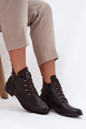 Zems Sieviešu puszābaki siltināti Uz pili ar ornamentiem brūnas krāsas Nevalia