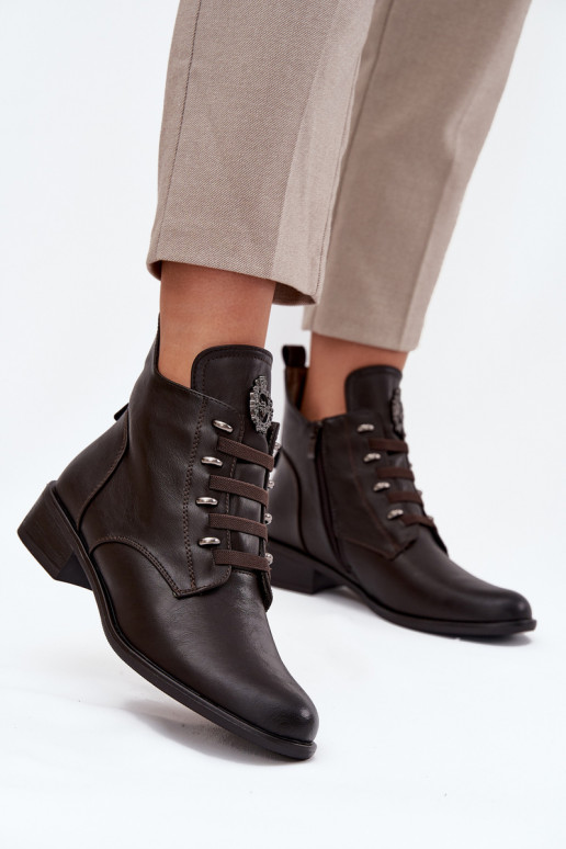 Zems Sieviešu puszābaki siltināti Uz pili ar ornamentiem brūnas krāsas Nevalia