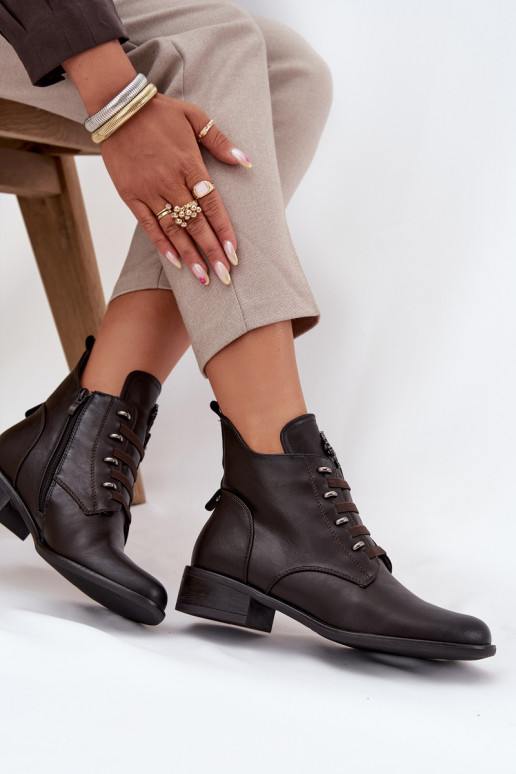 Zems Sieviešu puszābaki siltināti Uz pili ar ornamentiem brūnas krāsas Nevalia