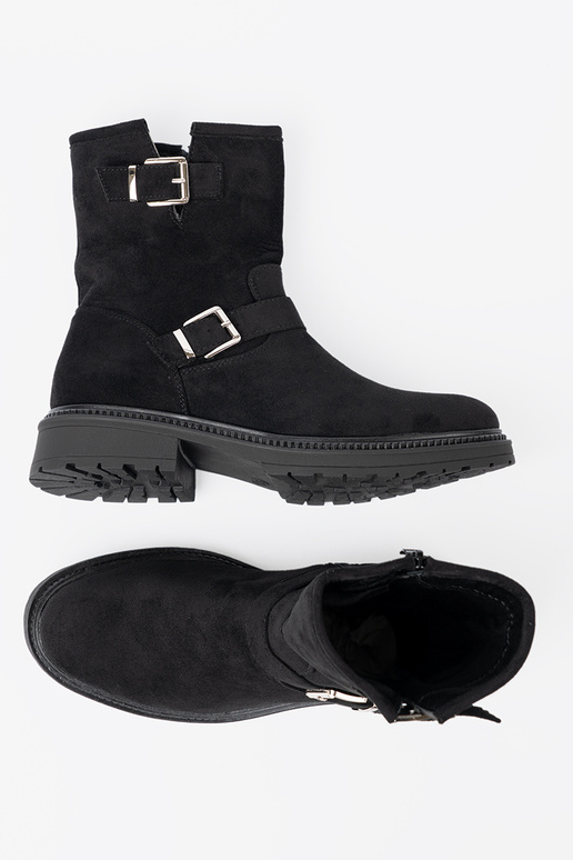 NoInoczesne Melnas krāsas zābaki ze Sudrabsmi klamrami