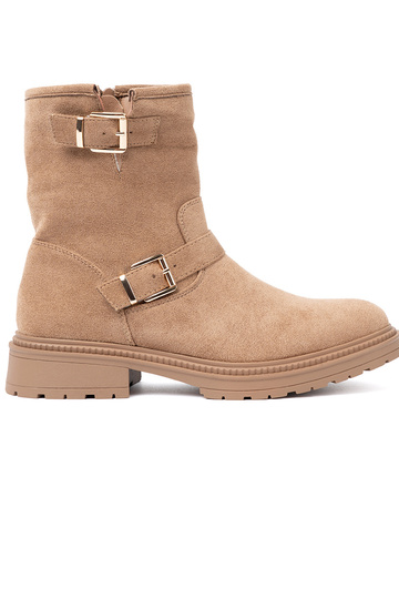 Brūnas krāsas zābaki z ozdobnymi zeltainimi klamrami 2