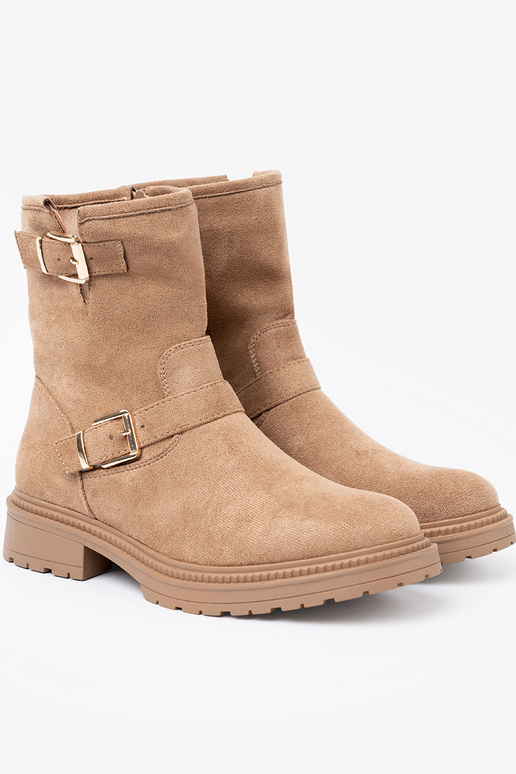 Brūnas krāsas zābaki z ozdobnymi zeltainimi klamrami