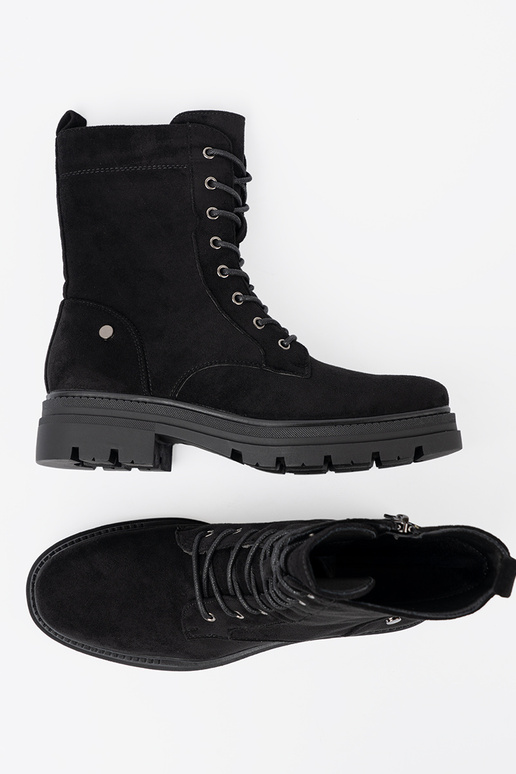 melnas krāsas mežģīņots zābaki na masyInnej podeszInie