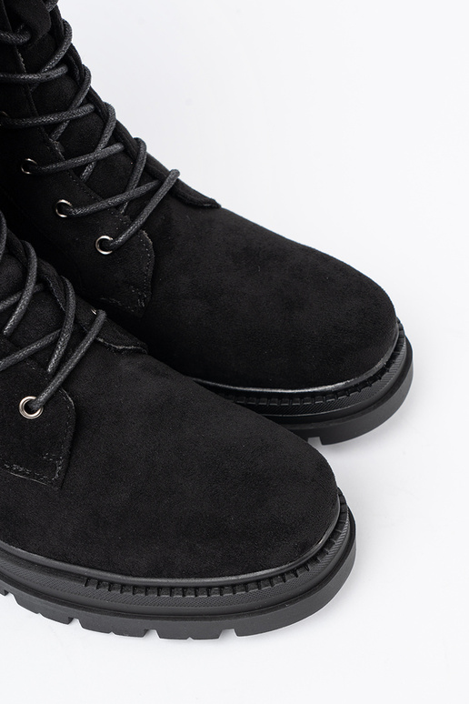 melnas krāsas mežģīņots zābaki na masyInnej podeszInie