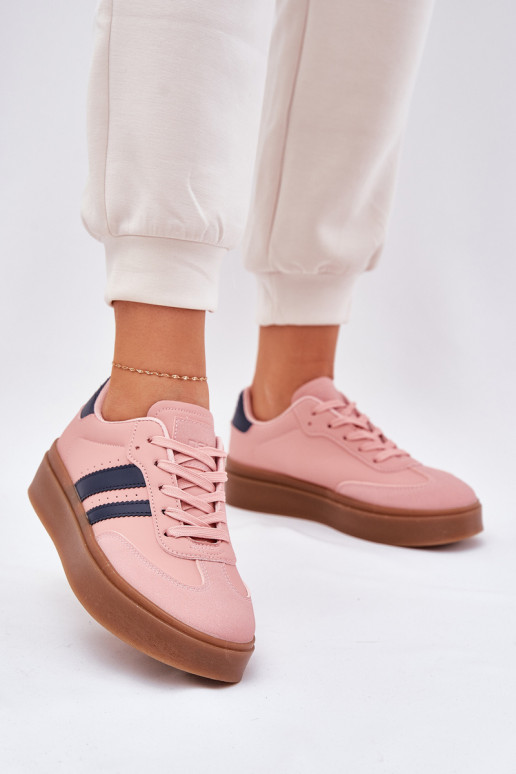 Sneakers modeļa apavi Sieviešu ar platformu no eko ādas Rozā krāsas Ediriella Sneakers modeļa apavi Sieviešu ar platformu no eko ādas Rozā krāsas Ediriella
