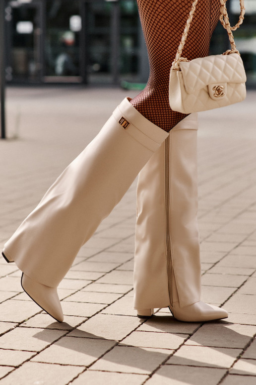 sieviešu garie zābaki Eko ĀdaINyIniniętą CholeInką ar papēdi Ziloņkaula krāsas Avamora