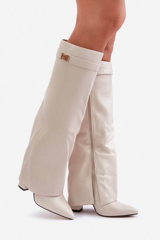 sieviešu garie zābaki Eko ĀdaINyIniniętą CholeInką ar papēdi Ziloņkaula krāsas Avamora