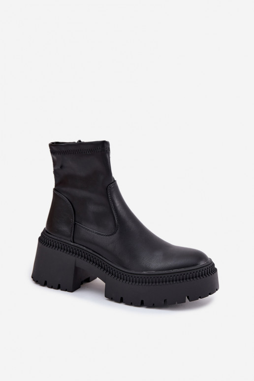 Sieviešu puszābaki Uz masīviem papēžiem Un platforma Eko Āda melnas krāsas Elvianne