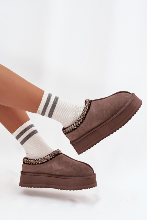 Zems zamšādas sniega apavi SieviešuHaftem ar platformu Vinceza 97960 brūnas krāsas