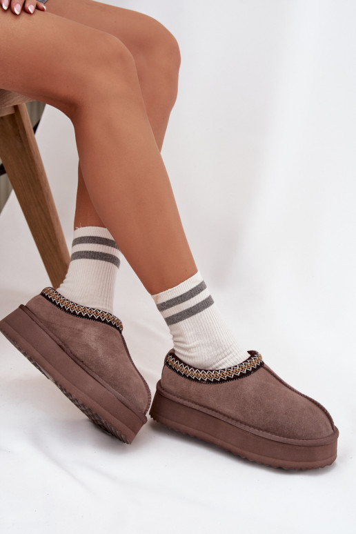 Zems zamšādas sniega apavi SieviešuHaftem ar platformu Vinceza 97960 brūnas krāsas