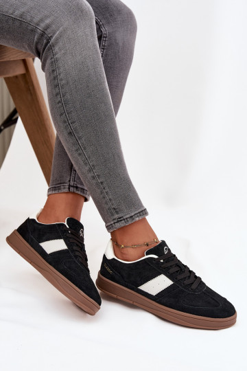 zamšādas Sneakers modeļa apavi Sieviešu Vinceza 14029 melnas krāsas