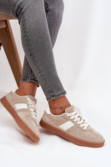 zamšādas Sneakers modeļa apavi Sieviešu Vinceza 14029 smilšu krāsas