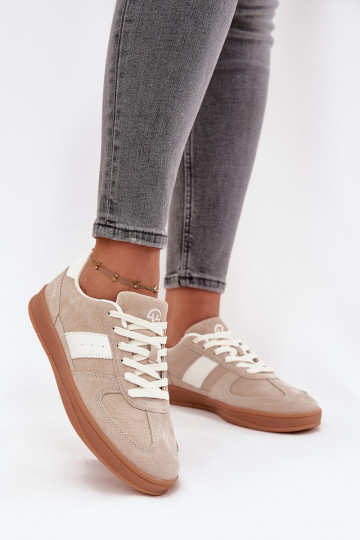 zamšādas Sneakers modeļa apavi Sieviešu Vinceza 14029 smilšu krāsas 2