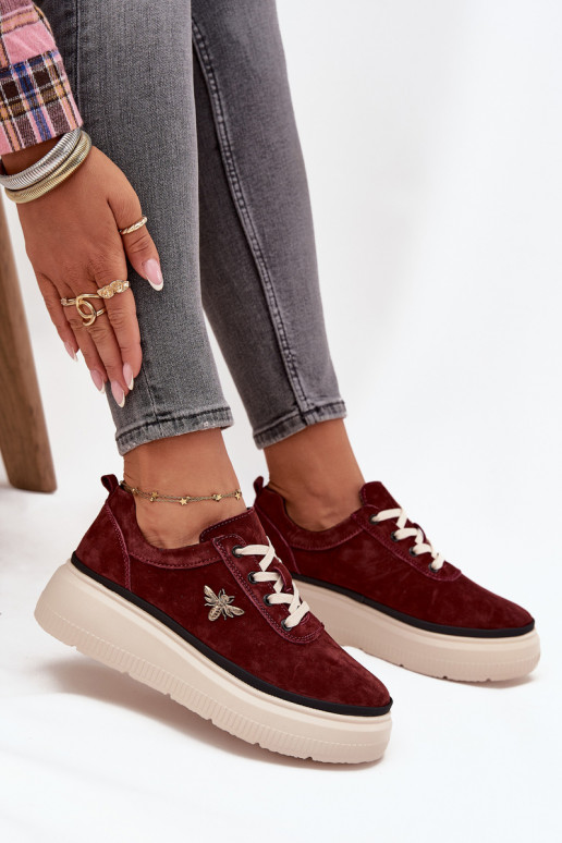 zamšādas apavi Sieviešu ar platformuPrzypinką Vinceza 41495 bordo krāsas