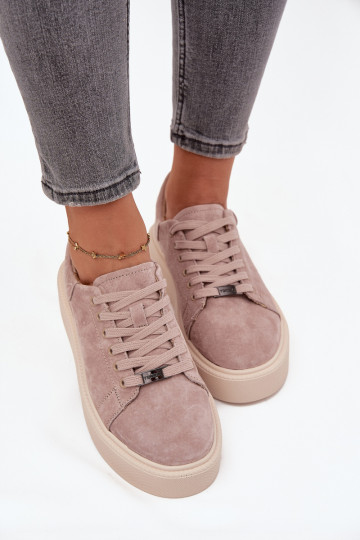 zamšādas Sneakers modeļa apavi Sieviešu ar platformu Vinceza 79578 smilšu krāsas