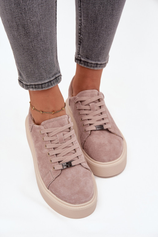zamšādas Sneakers modeļa apavi Sieviešu ar platformu Vinceza 79578 smilšu krāsas