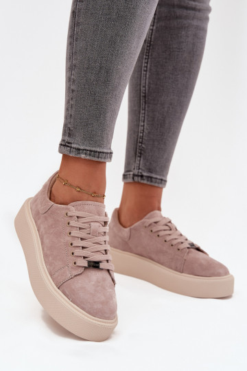 zamšādas Sneakers modeļa apavi Sieviešu ar platformu Vinceza 79578 smilšu krāsas 2
