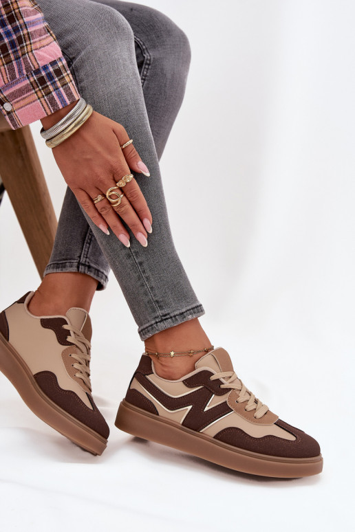 Sneakers modeļa apavi Sieviešu zemais Eko Āda brūnas krāsas Givelle Sneakers modeļa apavi Sieviešu zemais Eko Āda brūnas krāsas Givelle