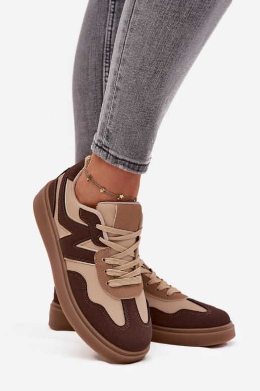 Sneakers modeļa apavi Sieviešu zemais Eko Āda brūnas krāsas Givelle Sneakers modeļa apavi Sieviešu zemais Eko Āda brūnas krāsas Givelle