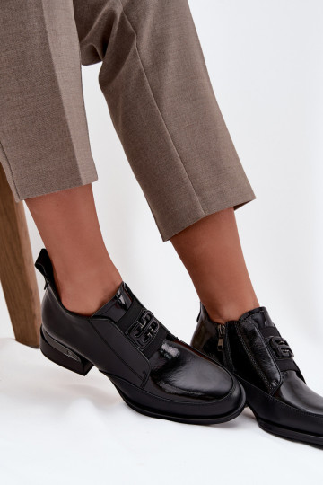 Laque Āda apavi Sieviešu Uz Zema Papēža Ar greznu Detalem Vinceza 91161 melnas krāsas