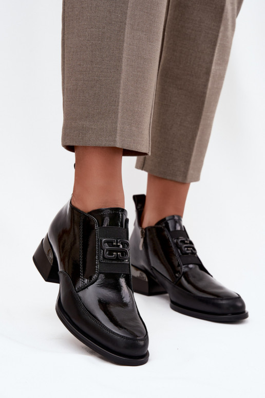 Laque Āda apavi Sieviešu Uz Zema Papēža Ar greznu Detalem Vinceza 91161 melnas krāsas