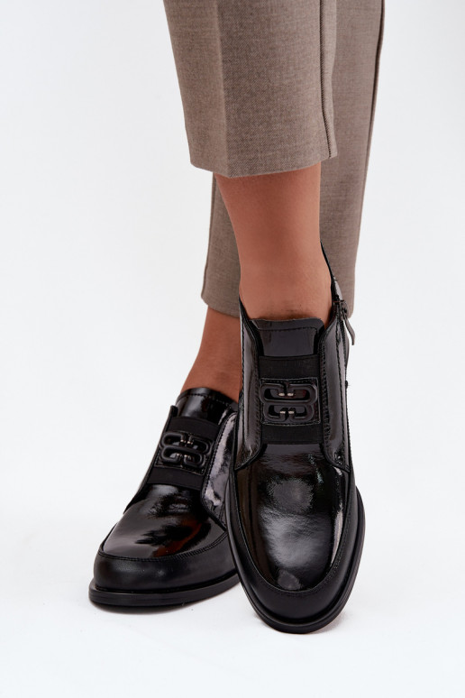 Laque Āda apavi Sieviešu Uz Zema Papēža Ar greznu Detalem Vinceza 91161 melnas krāsas