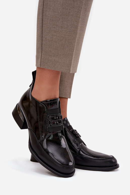 Laque Āda apavi Sieviešu Uz Zema Papēža Ar greznu Detalem Vinceza 91161 melnas krāsas