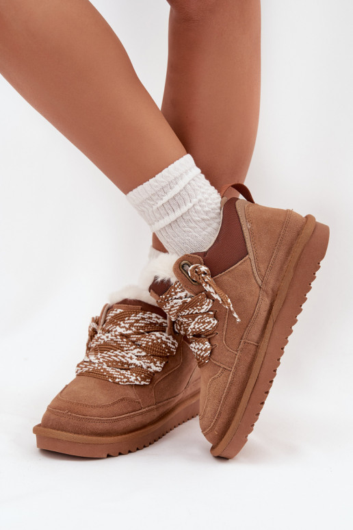 zamšādas sniega apavi Sieviešu ar kažokādu I Grubym Šņorēšanam Vinceza 97963 brūnas krāsas