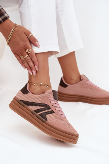 Velvets Sneakers modeļa apavi Sieviešu ar platformu Rozā krāsas Skye
