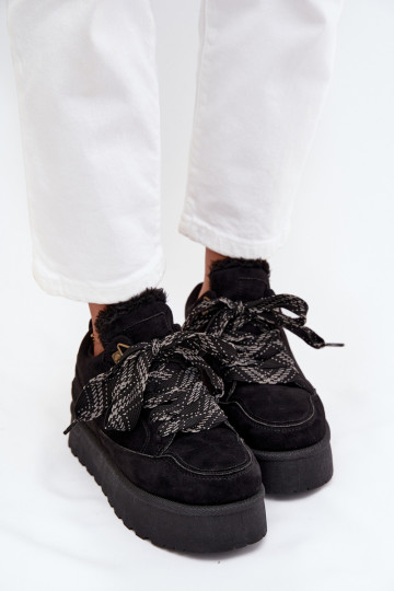 šņorējami sniega apavi Sieviešu ar platformu siltināti ar kažokādu melnas krāsas Tavelle