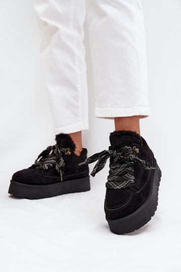 šņorējami sniega apavi Sieviešu ar platformu siltināti ar kažokādu melnas krāsas Tavelle 2