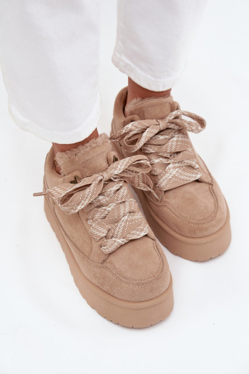 šņorējami sniega apavi Sieviešu ar platformu siltināti ar kažokādu smilšu krāsas Tavelle