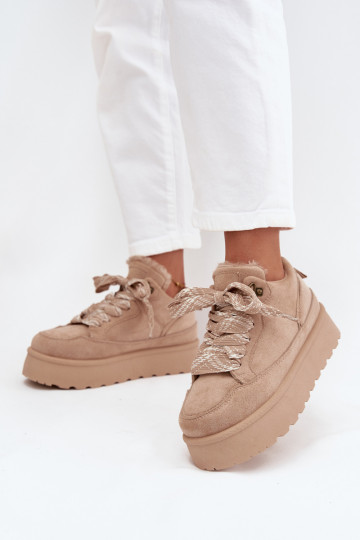 šņorējami sniega apavi Sieviešu ar platformu siltināti ar kažokādu smilšu krāsas Tavelle 2