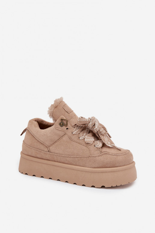 šņorējami sniega apavi Sieviešu ar platformu siltināti ar kažokādu smilšu krāsas Tavelle