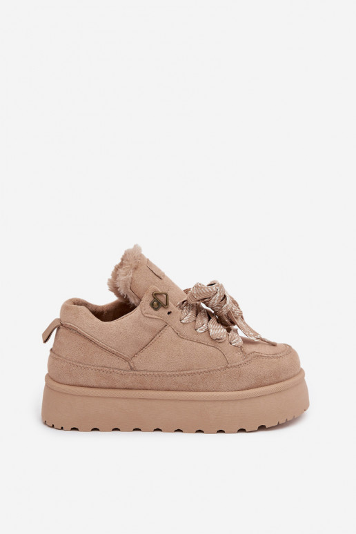 šņorējami sniega apavi Sieviešu ar platformu siltināti ar kažokādu smilšu krāsas Tavelle