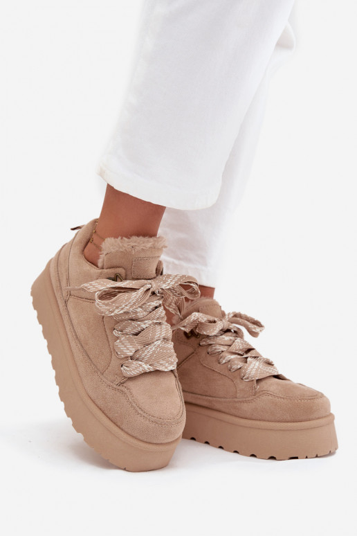 šņorējami sniega apavi Sieviešu ar platformu siltināti ar kažokādu smilšu krāsas Tavelle