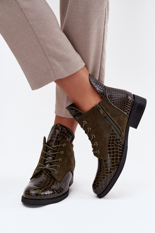 Laque Sieviešu puszābaki Ar greznu Tłoczeniem siltināti Vinceza 16477 haki krāsas Laque Sieviešu puszābaki Ar greznu Tłoczeniem siltināti Vinceza 16477 haki krāsas