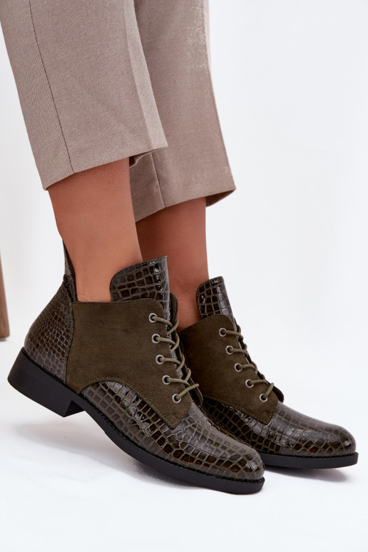 Laque Sieviešu puszābaki Ar greznu Tłoczeniem siltināti Vinceza 16477 haki krāsas Laque Sieviešu puszābaki Ar greznu Tłoczeniem siltināti Vinceza 16477 haki krāsas