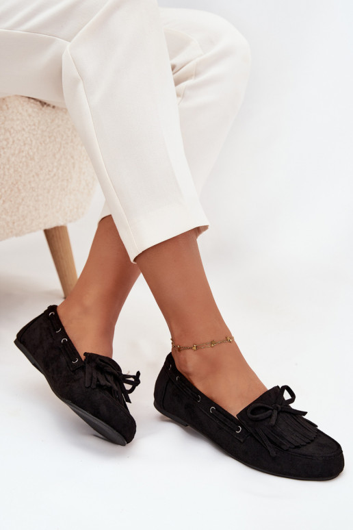 sieviešu mokasīni ar bārkstīm I Kokardką melnas krāsas Olivianne sieviešu mokasīni ar bārkstīm I Kokardką melnas krāsas Olivianne