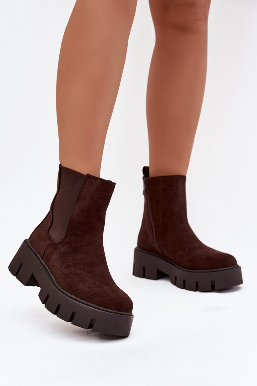 stilīgi puszābaki Sieviešu siltināti Uz pili Eko zamšādaoIne CzekoladoIne Fivienne