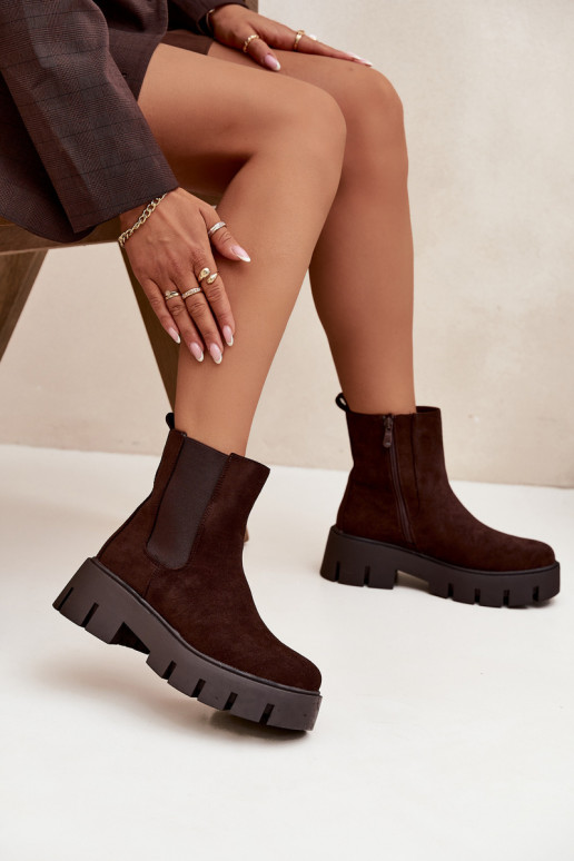 stilīgi puszābaki Sieviešu siltināti Uz pili Eko zamšādaoIne CzekoladoIne Fivienne