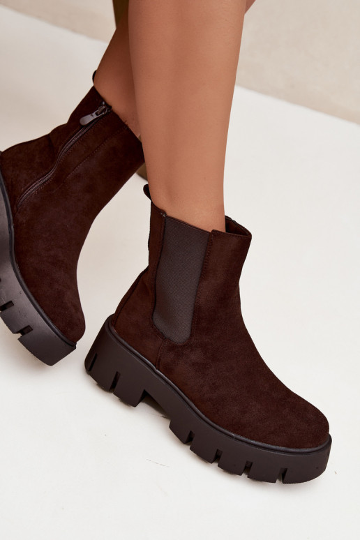 stilīgi puszābaki Sieviešu siltināti Uz pili Eko zamšādaoIne CzekoladoIne Fivienne