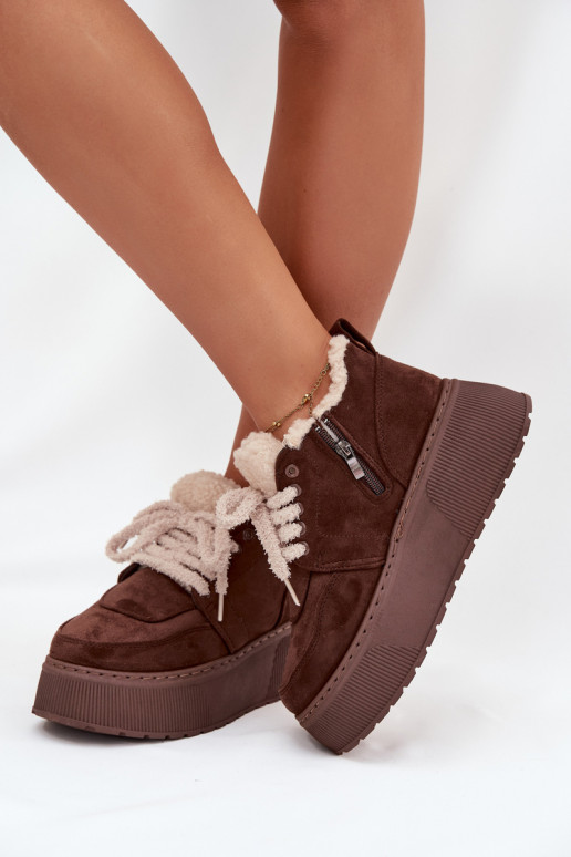 sniega apavi Sieviešu ar platformu ar kažokādu Typu Baranek brūnas krāsas Luma