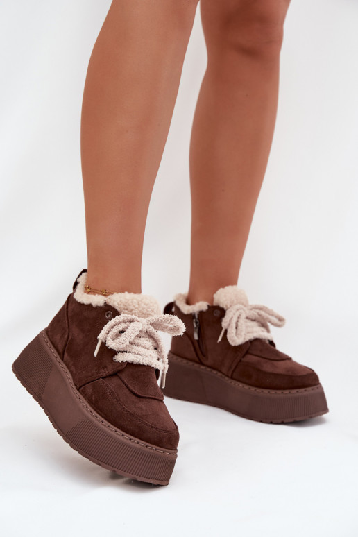 sniega apavi Sieviešu ar platformu ar kažokādu Typu Baranek brūnas krāsas Luma