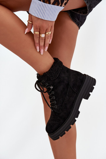 siltināti apavi Sieviešu puszābaki šņorējami melnas krāsas Lyrinne 2