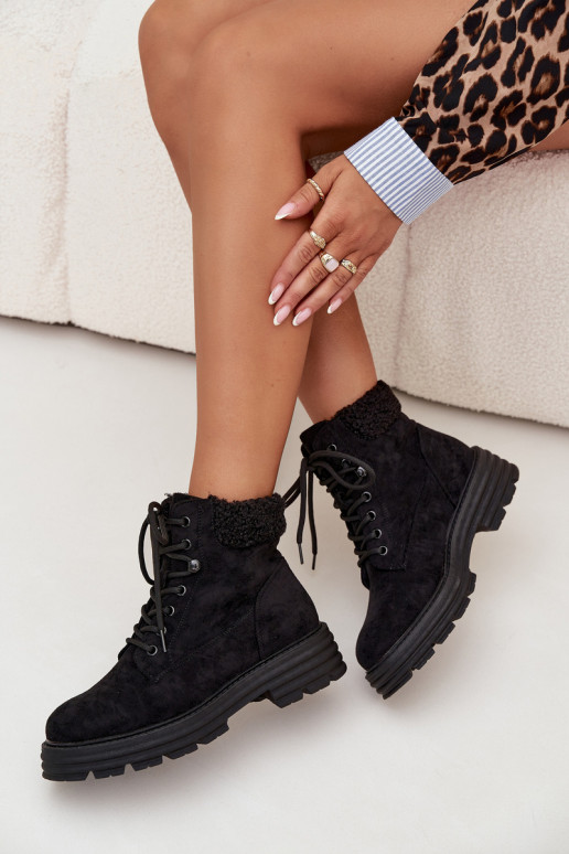 siltināti apavi Sieviešu puszābaki šņorējami melnas krāsas Lyrinne