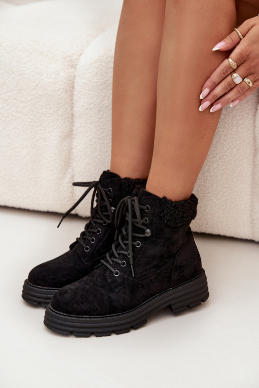 siltināti apavi Sieviešu puszābaki šņorējami melnas krāsas Lyrinne