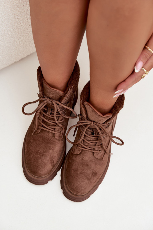 siltināti apavi Sieviešu puszābaki šņorējami brūnas krāsas Lyrinne