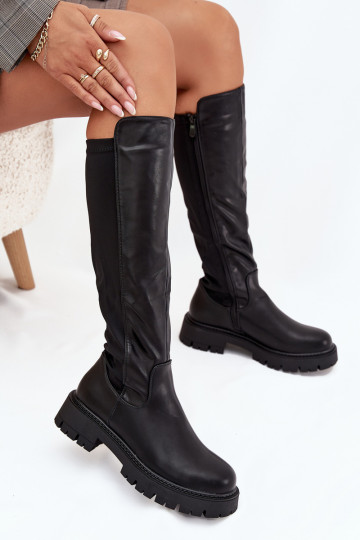 siltināti sieviešu garie zābaki Uz pili melnas krāsas Harlina