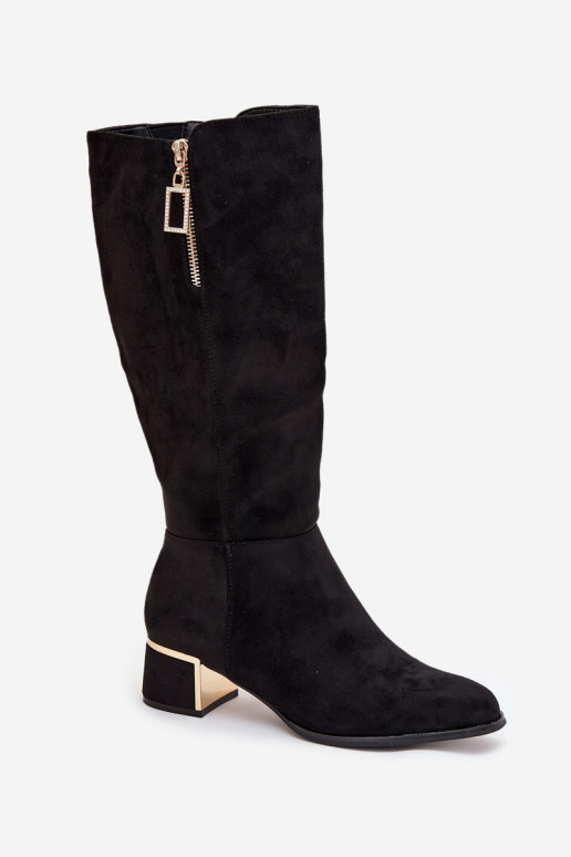 sieviešu garie zābaki ar papēdiEko zamšādau melnas krāsas Lyvienne sieviešu garie zābaki ar papēdiEko zamšādau melnas krāsas Lyvienne